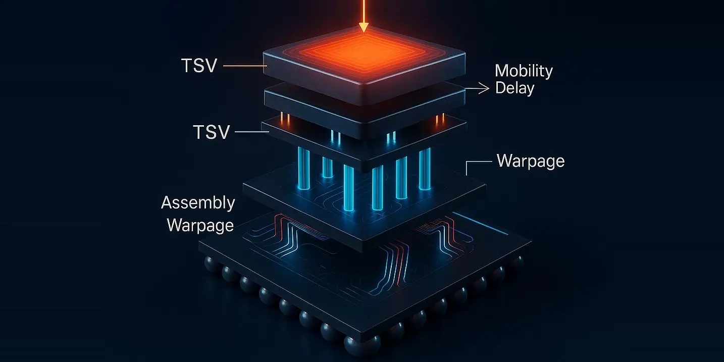 Diagram of a 3D IC stack with through-silicon vias